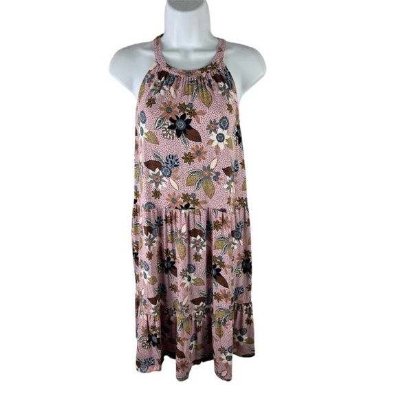 Loft Floral High Neck Tiered Halter Dress Size L - Picture 3 of 9
